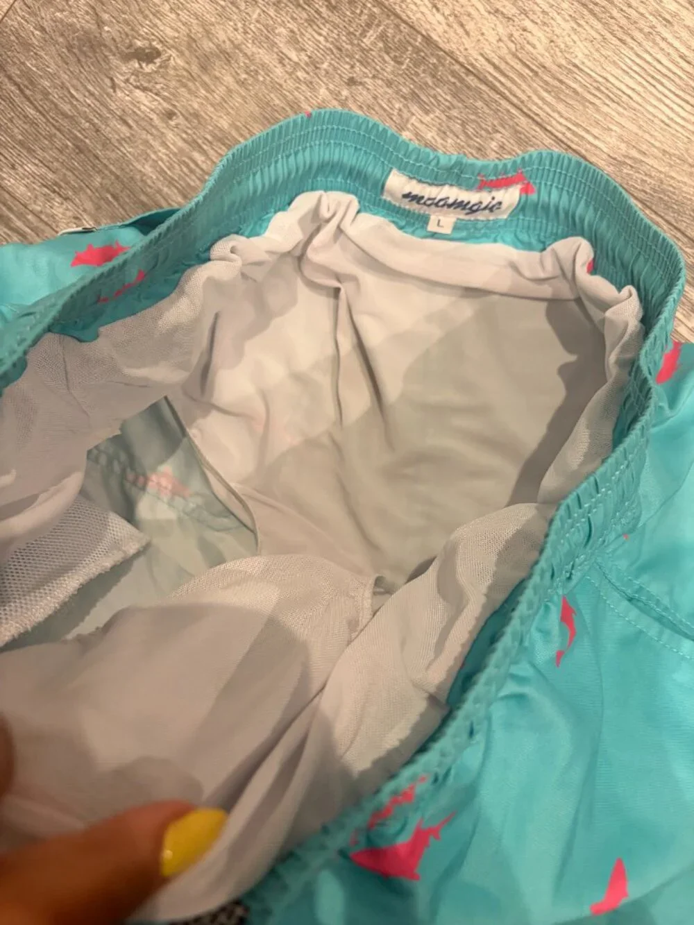 Maamgic Men's Large Bathing Suit Swim Trunks Bottoms Baby Blue and Pink Sharks